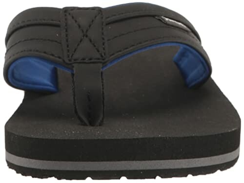 Front view of a black flip-flop sandal with blue lining