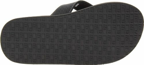 Bottom view of a black flip-flop sandal showing the sole pattern