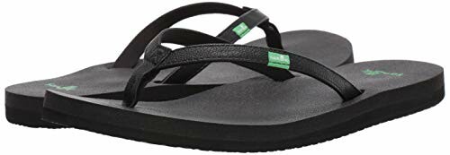 Pair of black flip-flops with green logo