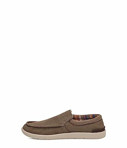 Brown casual loafer shoe with plaid interior