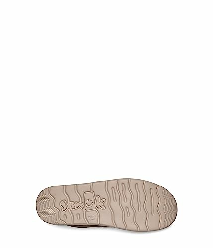 Shoe outsole with Sanuk branding and wavy pattern